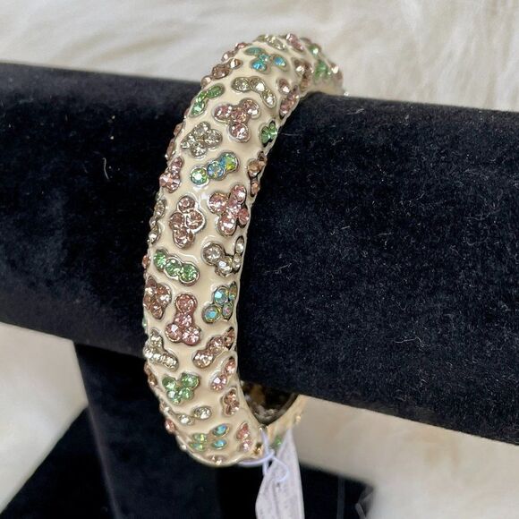 Cream Enamel and Bling Hinged Cuff Bracelet #611 - Picture 4 of 5